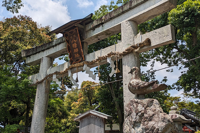 鳥居前には“狛鳩”が鎮座
