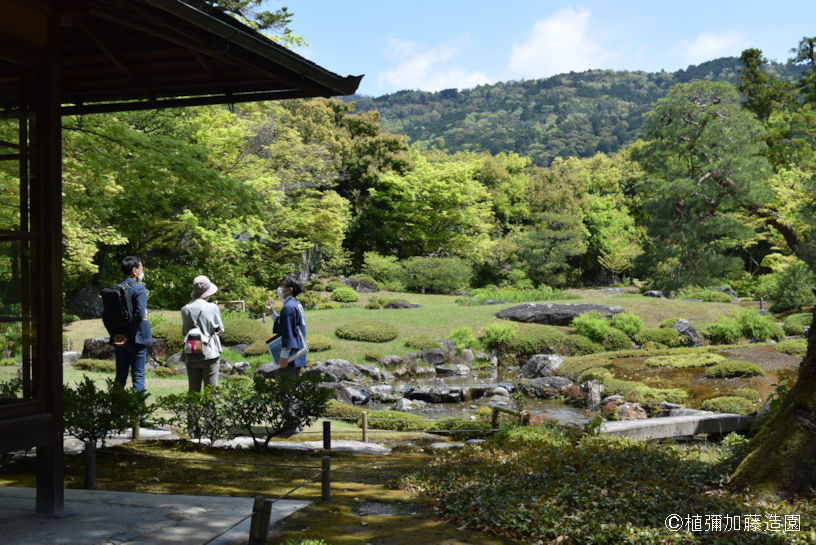 庭園コンシェルジュによる庭園ガイドの様子。