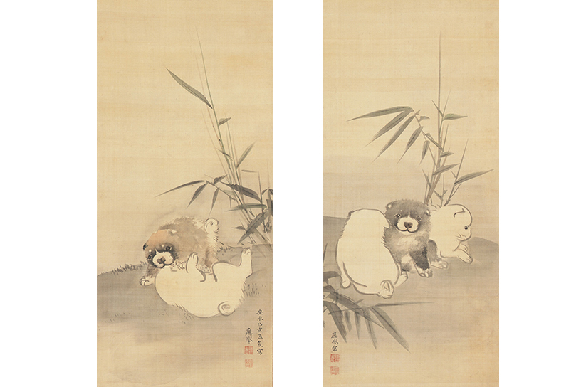 円山応挙「竹に狗子図 」（部分）前期展示