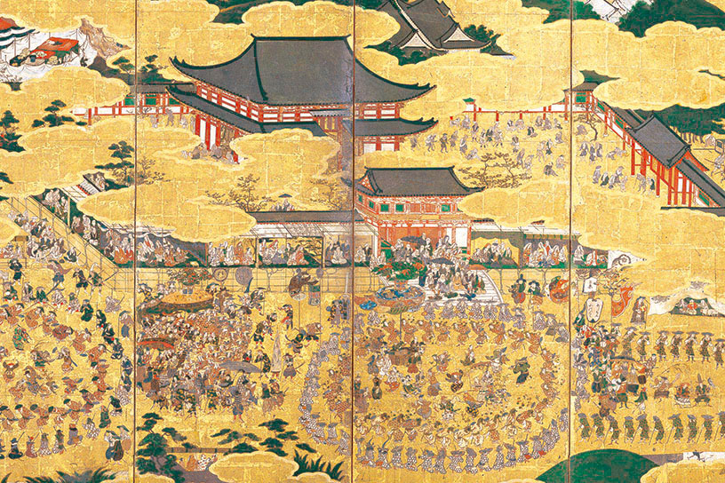 「豊国祭礼図屏風」（左隻、部分）に描かれる大仏殿